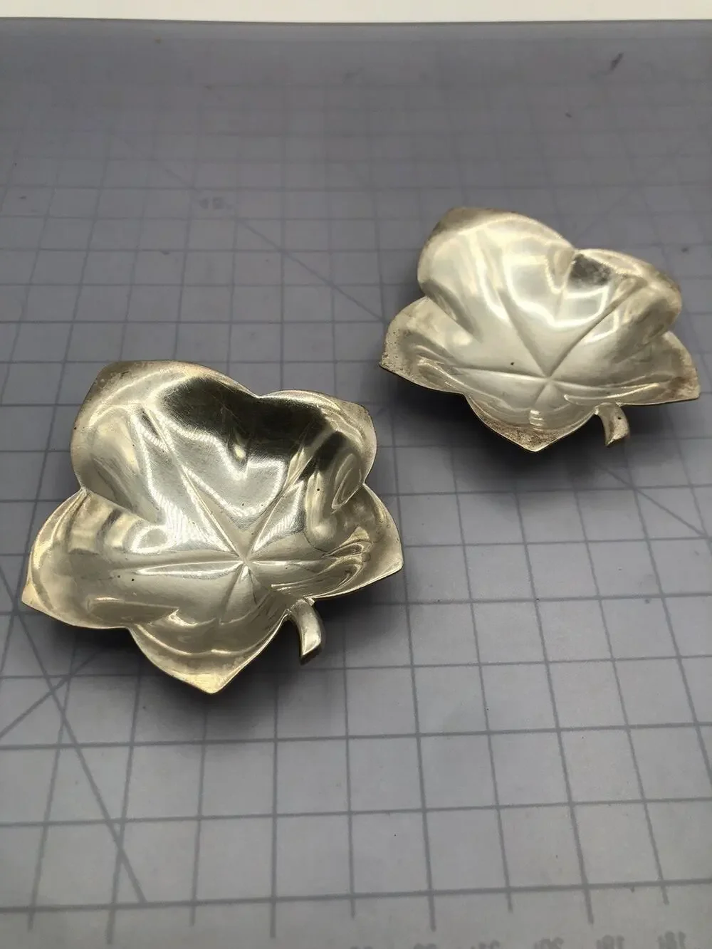 Vintage Tiffany & Co Sterling Silver Maple Leaf Trinket Dish Tray Marked (2 PCs)